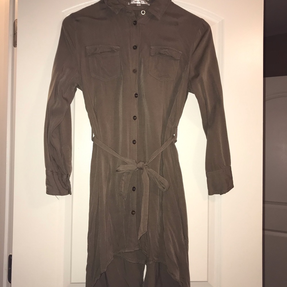 Olive Green Long Sleeve High-Low Dress
